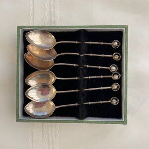 Japanese Sterling Silver Teaspoons Set with Pearl Handles in Original Box -Set 6
